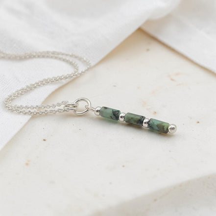 Bijou by SAM Mother Earth necklace featuring natural African Turquoise tube beads on a sterling silver chain.