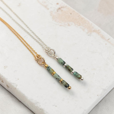Bijou by SAM Mother Earth necklaces with African Turquoise tube beads in 14k gold fill and sterling silver.