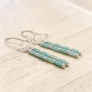 Bijou by SAM River Stone dangle earrings featuring natural Amazonite tube beads and Argentium Sterling Silver hoops.