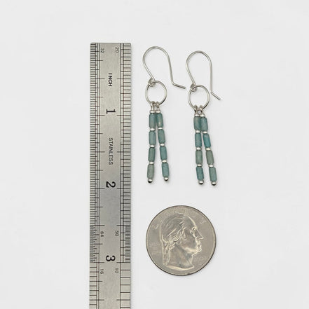 Bijou by SAM River Stone dangle earrings featuring Amazonite tube beads and sterling silver hoops on a white background.
