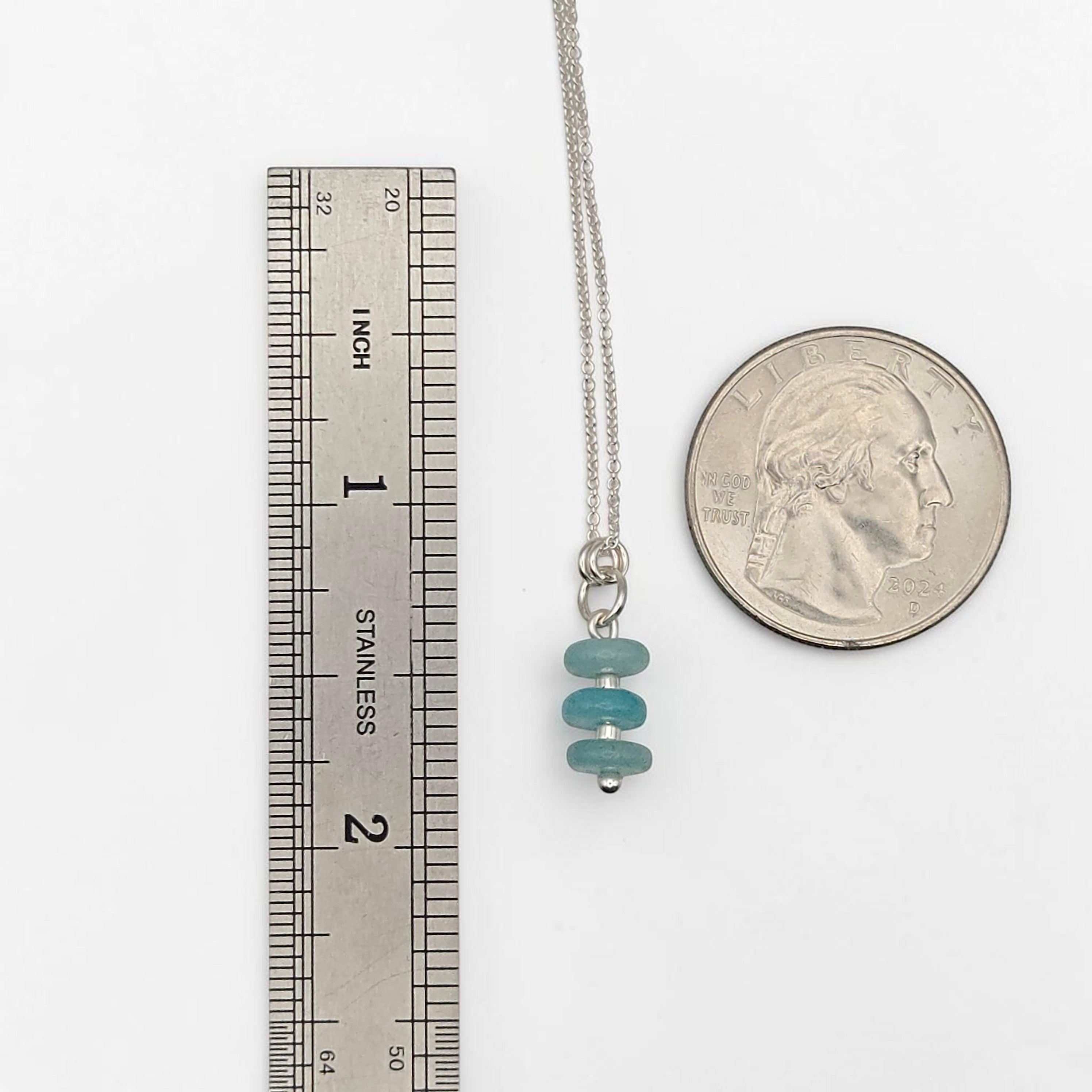Bijou by SAM Northern Lights necklace featuring three small aqua-green amazonite beads on a delicate silver chain