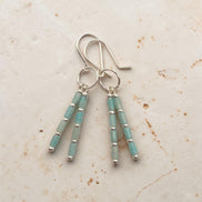 Bijou by SAM River Stone dangle earrings featuring light blue Amazonite tube beads and Argentium Sterling Silver hoops.