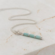 Bijou by SAM River Stone Necklace with natural blue-green Amazonite tube beads on a delicate sterling silver chain.