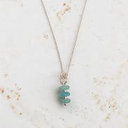 Bijou by SAM Northern Lights necklace featuring three aqua-green amazonite stones on a delicate sterling silver chain.