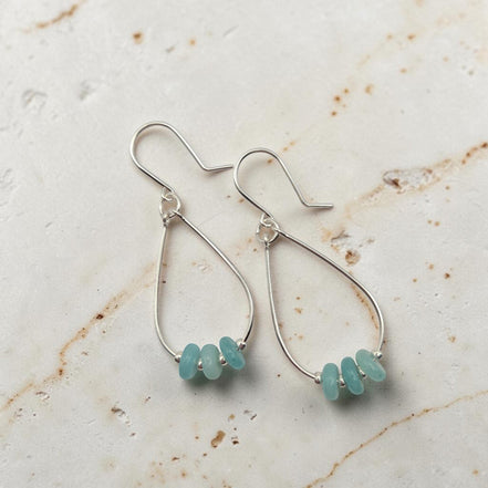 Bijou by SAM Northern Lights teardrop hoop earrings featuring aqua-green amazonite stones in sterling silver
