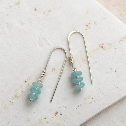 Bijou by SAM Northern Lights threader earrings featuring aqua-green amazonite beads on sterling silver wire.