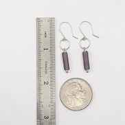 Bijou by SAM Sophia earrings featuring purple amethyst cylinders on handcrafted sterling silver hoops and earwires.
