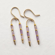 Bijou by SAM handcrafted wishbone earrings featuring purple amethyst tube stones on 14k gold fill wire arcs