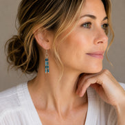 Bijou by SAM Still Water dangle earrings featuring natural blue apatite tube beads on sterling silver hoops.