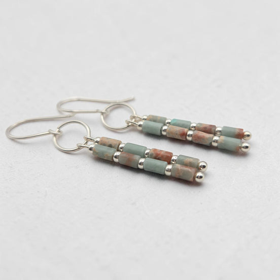 Bijou by SAM Big Sky dangle earrings featuring natural Aqua Terra Jasper tube beads and Argentium Sterling Silver.