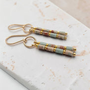 Bijou by SAM Big Sky dangle earrings featuring Aqua Terra Jasper tube beads and 14k gold fill handmade hoops.
