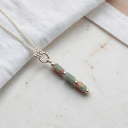 Bijou by SAM Big Sky necklace featuring natural aqua terra jasper tube beads on a delicate sterling silver chain.