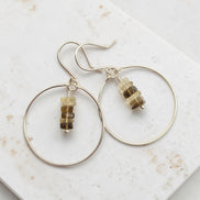 Bijou by SAM handmade sterling silver hoop earrings featuring delicate square-cut bicolor quartz gemstone stacks.