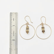 Bijou by SAM handmade gold hoop earrings featuring a delicate stack of square-cut bicolor quartz gemstones.