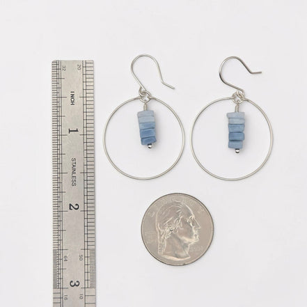 Bijou by SAM handmade sterling silver hoop earrings featuring a delicate stack of square-cut denim blue opal stones.