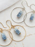 Bijou by SAM handmade hoop earrings featuring square-cut denim blue opal stones in gold fill and sterling silver.