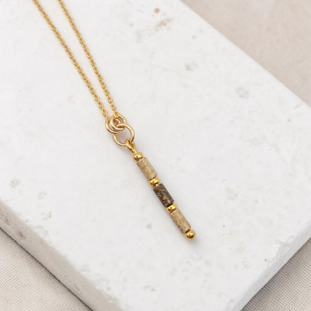 Bijou by SAM Canyon Necklace featuring natural Picture Jasper tube beads on a delicate 14k gold fill chain.