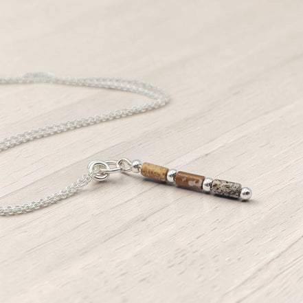 Bijou by SAM Canyon Necklace featuring natural Picture Jasper tube beads on a delicate sterling silver chain.