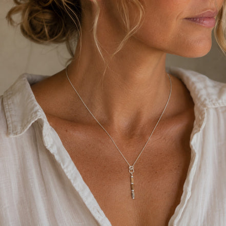 Bijou by SAM Canyon Necklace featuring natural Picture Jasper tube beads on a delicate sterling silver chain