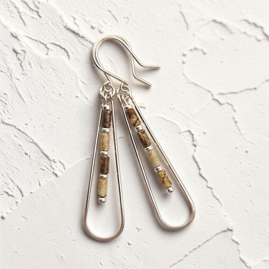 Bijou by SAM Canyon Teardrop earrings featuring Picture Jasper tube beads in Argentium Sterling Silver hoops.