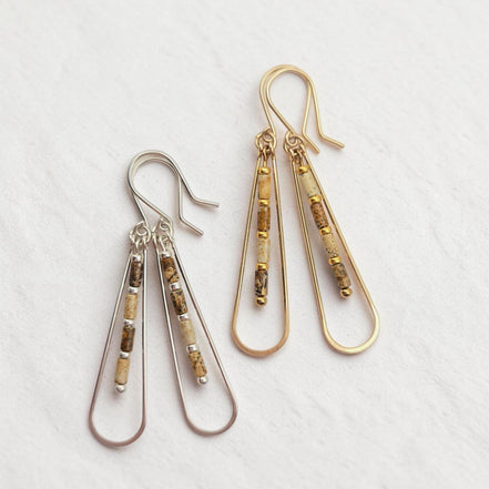 Bijou by SAM Canyon Teardrop Hoops featuring picture jasper beads in 14k gold fill and argentium sterling silver.