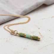Bijou by SAM Morning Dew necklace with natural green chrysoprase tube beads and 14k gold fill chain