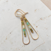 Bijou by SAM Morning Dew teardrop hoop earrings featuring green Chrysoprase tube beads in 14k gold fill.