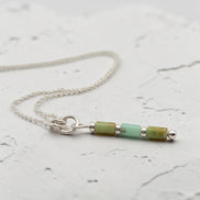 Bijou by SAM Morning Dew necklace featuring natural green chrysoprase tube beads on a delicate sterling silver chain.