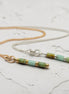 Bijou by SAM Morning Dew necklaces featuring natural green chrysoprase tube beads on gold and silver chains.