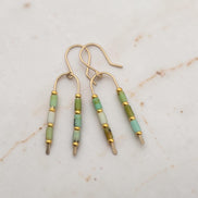 Bijou by SAM handcrafted wishbone earrings featuring green chrysoprase tube stones on 14k gold fill wire