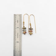 Bijou by SAM Stardust threader earrings featuring cream, coral, and tan crazy lace agate beads on gold fill wire.