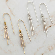 Bijou by SAM minimalist threader earrings with three metal fringes in polished 14k gold fill and sterling silver.