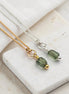 Bijou by SAM Eos necklaces featuring handcut green apatite gemstones on delicate gold fill and sterling silver chains.