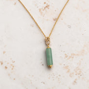 Bijou by SAM Ava necklace featuring a cylindrical green aventurine bead on a delicate 14k gold fill chain.