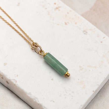 Bijou by SAM Ava necklace featuring a cylindrical green aventurine bead on a delicate 14k gold fill chain.