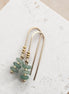 Bijou by SAM Comet Threader earrings featuring green aventurine beads and 14k gold fill on a textured white surface.