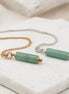 Bijou by SAM Ava necklaces featuring green aventurine cylinder beads on gold fill and sterling silver chains.