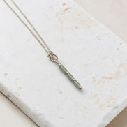 Bijou by SAM Mossy Creek necklace featuring green aventurine tube beads on a sterling silver chain.