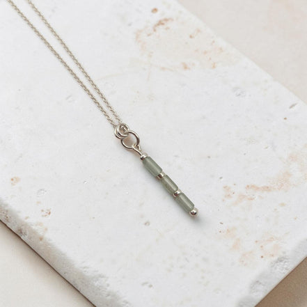 Bijou by SAM Mossy Creek necklace featuring green aventurine tube beads on a sterling silver chain.