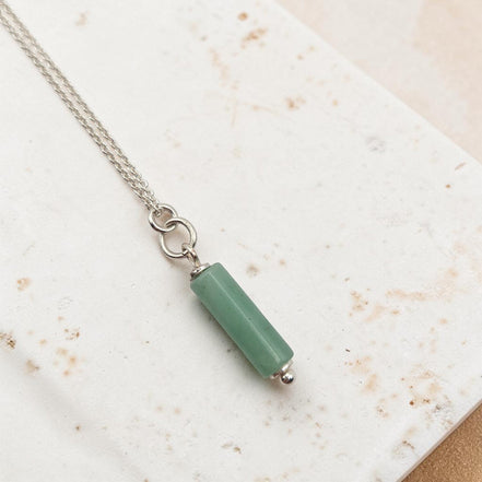 Bijou by SAM Ava necklace featuring a cylindrical green aventurine bead on a delicate sterling silver chain.