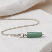 Bijou by SAM Ava necklace featuring a cylindrical green aventurine bead on a delicate sterling silver chain.