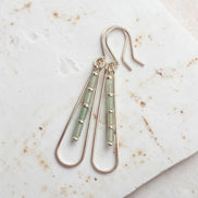 Bijou by SAM Mossy Creek teardrop earrings featuring green aventurine tube beads on sterling silver hoops.