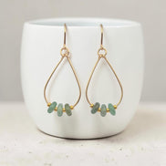 Bijou by SAM Comet Teardrop Hoop Earrings featuring green aventurine gemstones on 14k gold fill wire