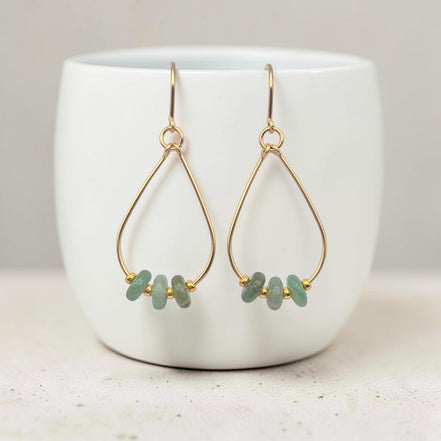 Bijou by SAM Comet Teardrop Hoop Earrings featuring green aventurine gemstones on 14k gold fill wire