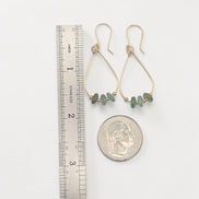 Bijou by SAM Comet Teardrop Hoop Earrings featuring green aventurine stones on 14k gold fill wire with scale reference