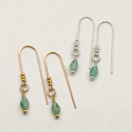 Bijou by SAM handcrafted teardrop green aventurine threader earrings in 14k gold fill and sterling silver.