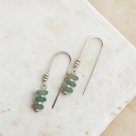 Bijou by SAM Comet Threader Earrings featuring soft green aventurine beads on delicate sterling silver threader hooks.