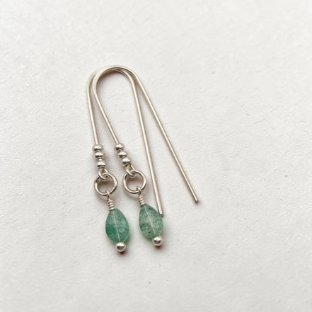 Bijou by SAM handcrafted sterling silver threader earrings featuring delicate green aventurine teardrop gemstones.