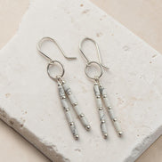 Bijou by SAM First Snow dangle earrings featuring white Howlite tube beads and Argentium Sterling Silver hoops.