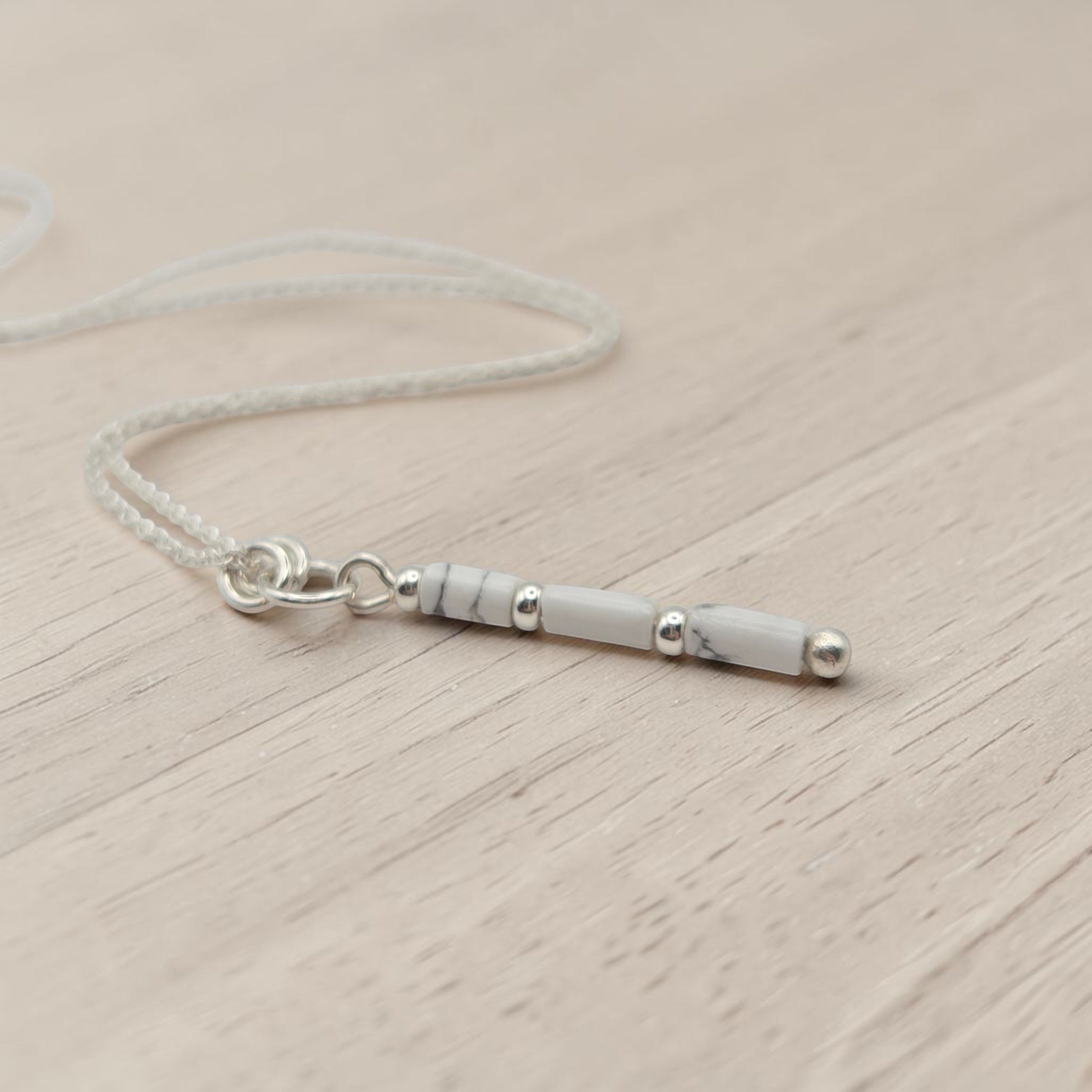 Bijou by SAM First Snow necklace featuring natural white howlite tube beads on a delicate sterling silver chain.